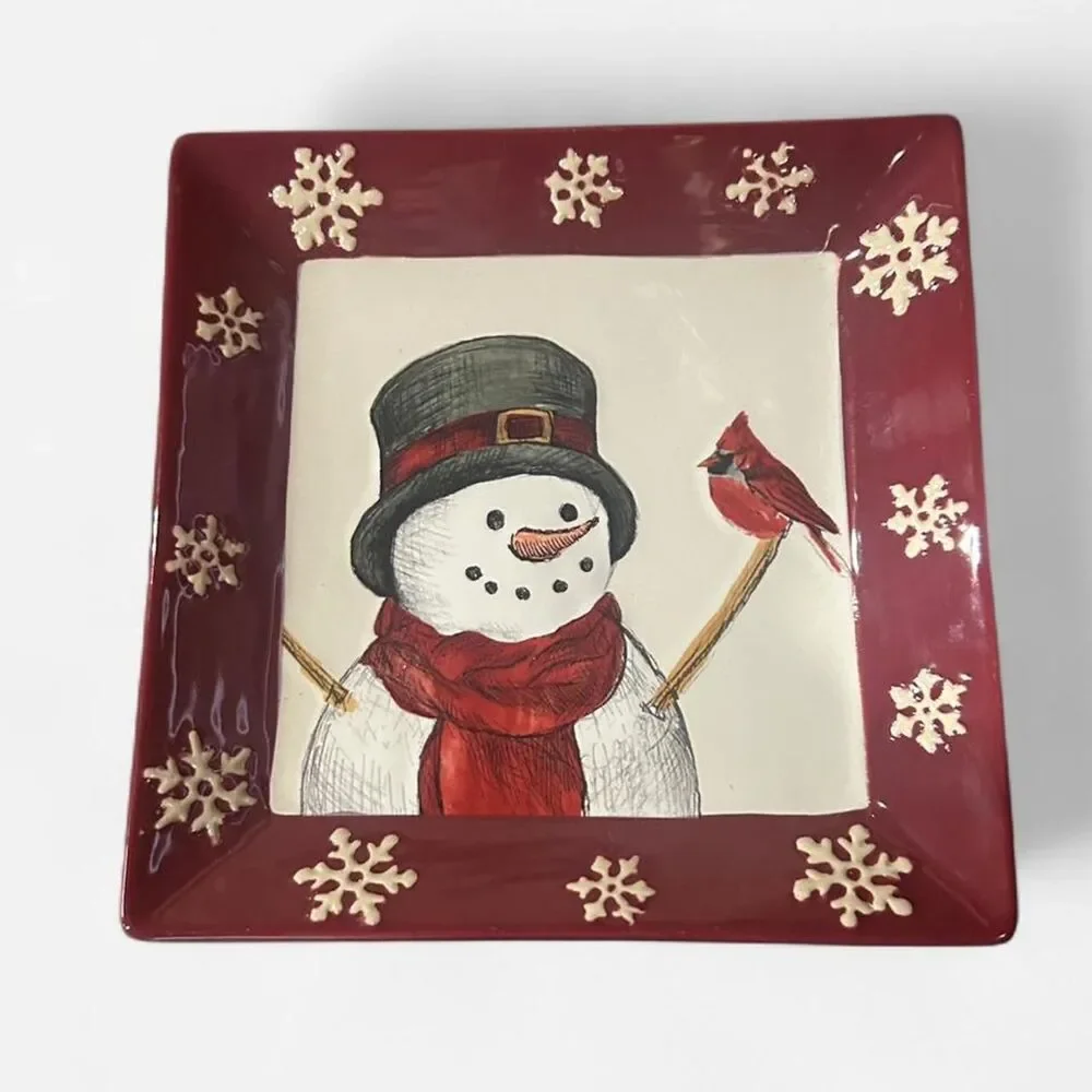 Square Snowman Christmas Serving Plate